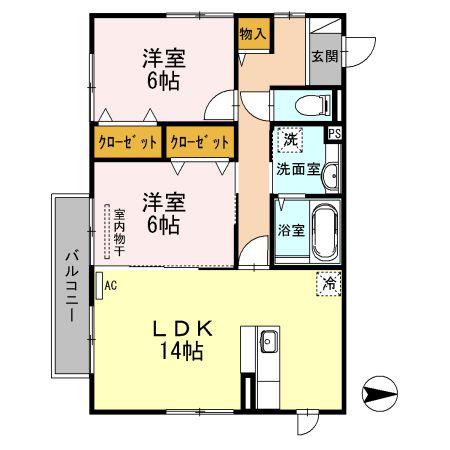 ガルテン久万ノ台 A棟(2LDK/2階)の間取り写真