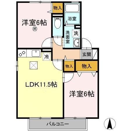 ヴィラ・シュモク(2LDK/1階)の間取り写真