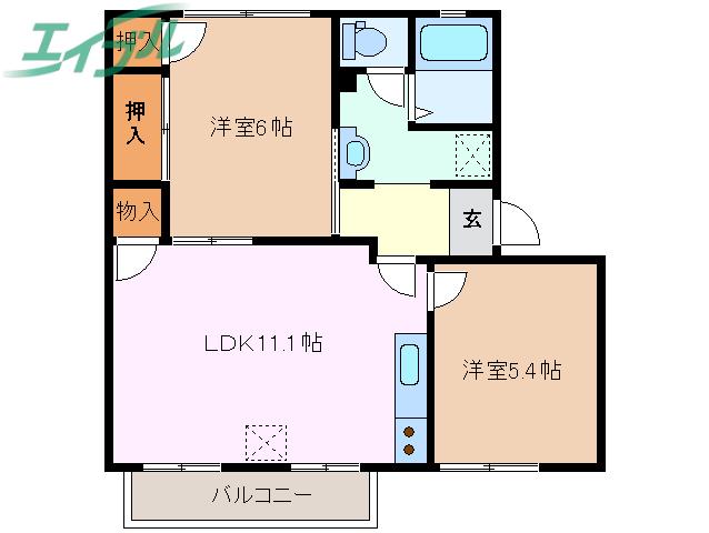 アビタシオンときわ C棟(2LDK/2階)の間取り写真