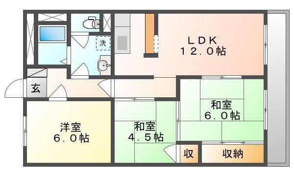 サンハイツ奥田(3LDK/2階)の間取り写真