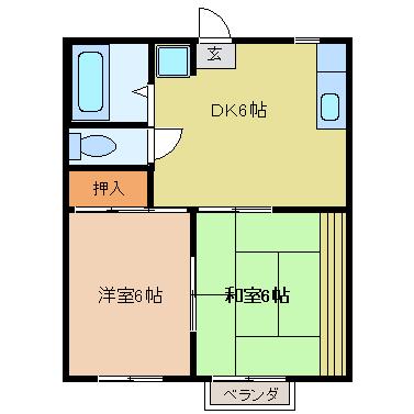 ハイツタカノB棟(2DK/1階)の間取り写真