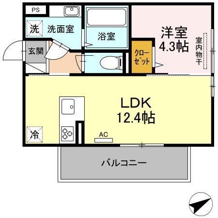 ボナール・三ツ石(1LDK/3階)の間取り写真