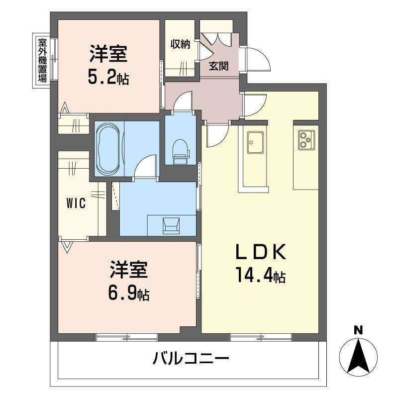 オースピシャス大安寺(2LDK/3階)の間取り写真