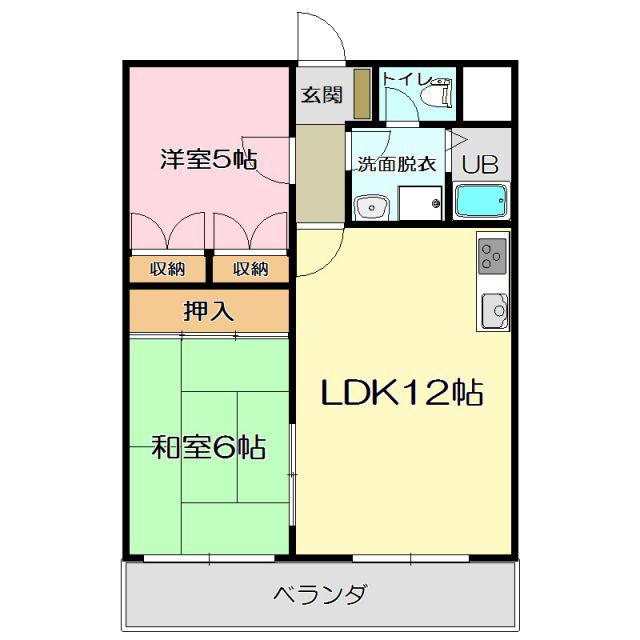 コーポ一畑大庭(2LDK/3階)の間取り写真
