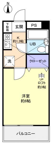 ドエル高津(1K/2階)の間取り写真