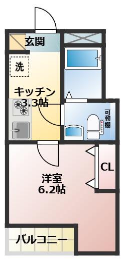 ALIVIO VIDA(1K/3階)の間取り写真