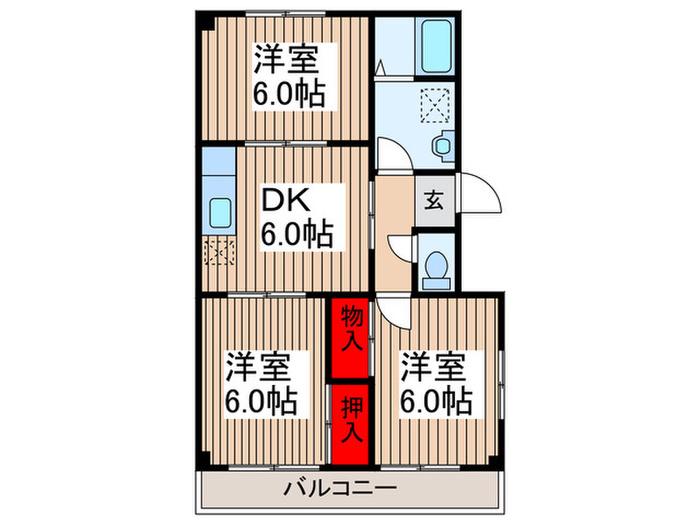 サンシードB棟(3DK/3階)の間取り写真