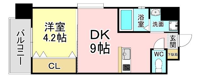 ラフィーネ葛原レスト(1DK/6階)の間取り写真