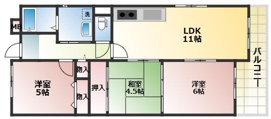 フローラル岸和田(3LDK/4階)の間取り写真