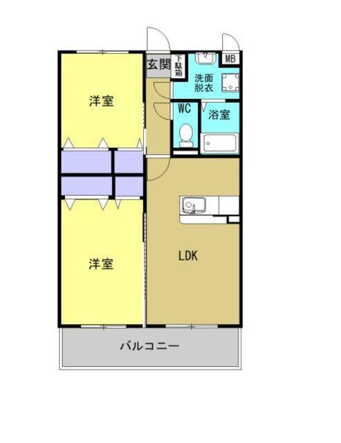 ロイヤルレジデンスK2(2LDK/2階)の間取り写真