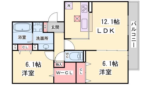 ラ・ヴェール鈴蘭(2LDK/2階)の間取り写真