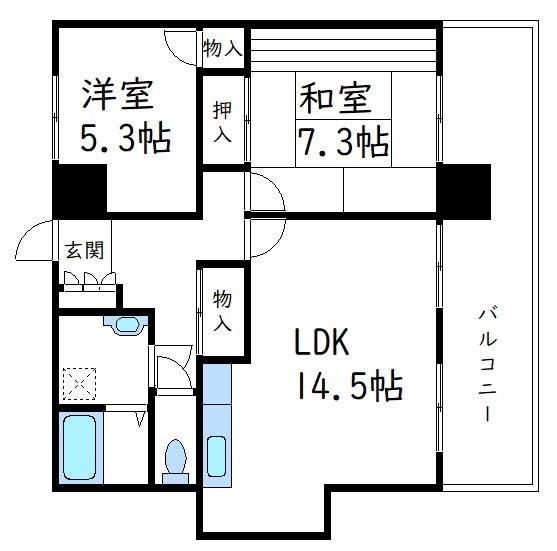 太鼓新苑(2LDK/7階)の間取り写真