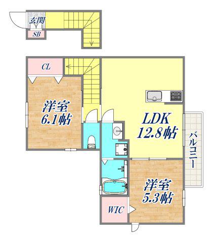 グリシーナ谷上(2LDK/2階)の間取り写真