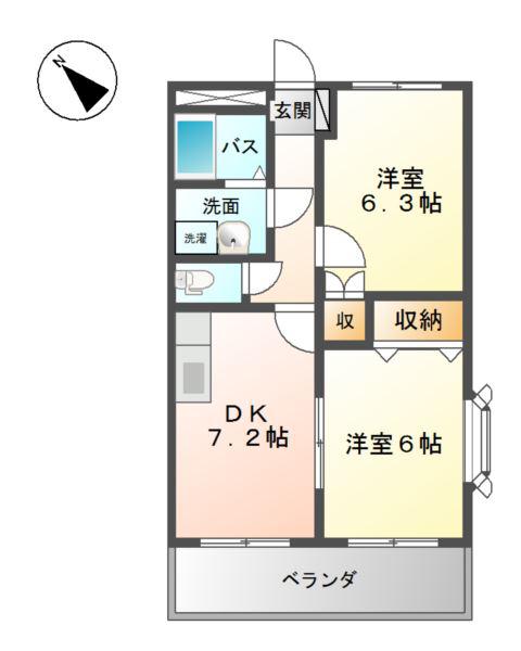 イターナル弐番館(2DK/2階)の間取り写真