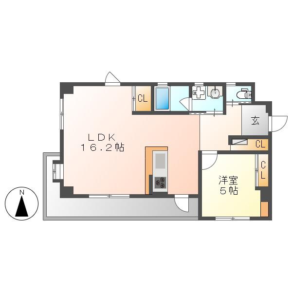 カーサエスト(1LDK/2階)の間取り写真
