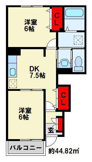 サンデリアーナC(2DK/1階)の間取り写真