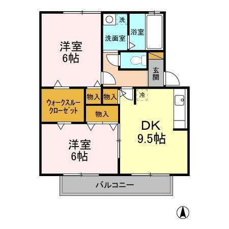 ヴィラ・シェソワA(2DK/1階)の間取り写真