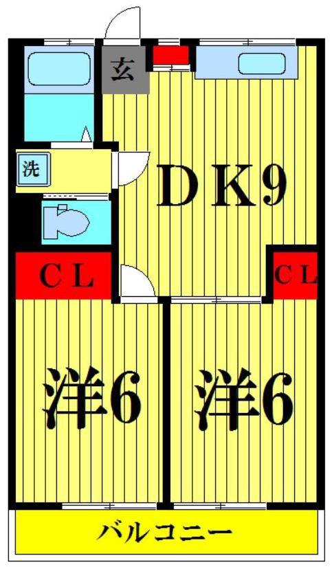 パークワイズ草加(2DK/1階)の間取り写真