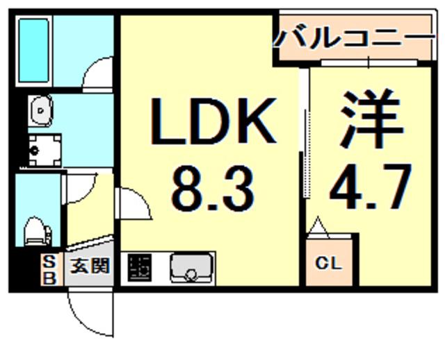 エバーグリーン武庫之荘(1LDK/1階)の間取り写真