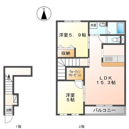 ロココ・モダン舞高(2LDK/2階)の間取り写真