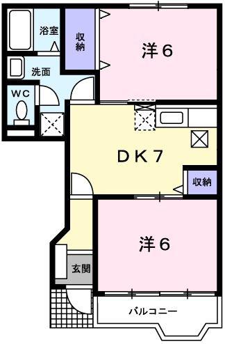 グレイスフルフィールドII(2DK/1階)の間取り写真