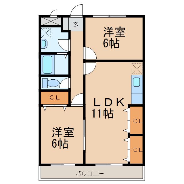 エスポアール(2LDK/2階)の間取り写真