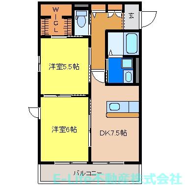 シュプリームコート(2DK/2階)の間取り写真