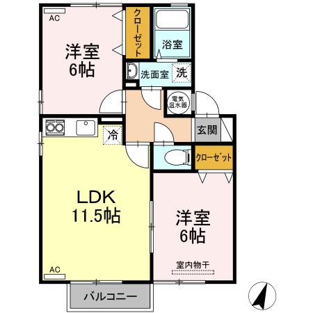 オーシャンソレイユ D(2LDK/2階)の間取り写真
