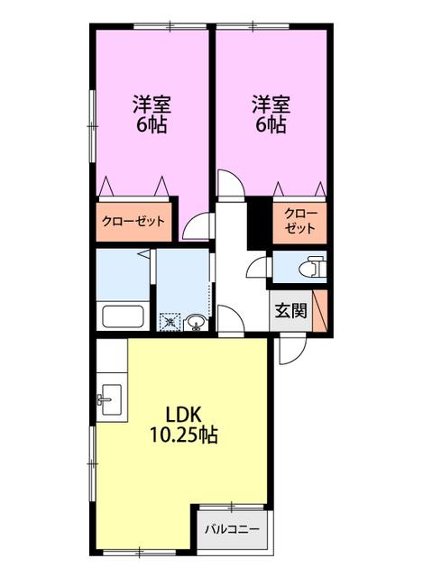 ディアマンテ(2LDK/2階)の間取り写真
