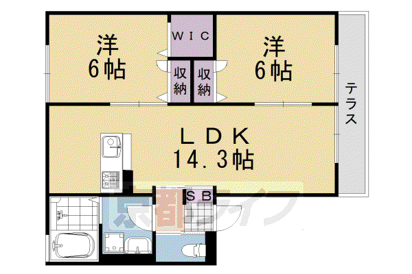 ベルク・フェルトA 0717Dとダブり(2LDK/1階)の間取り写真