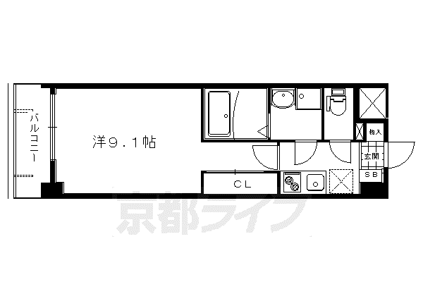 インベスト京都修学院(1K/4階)の間取り写真