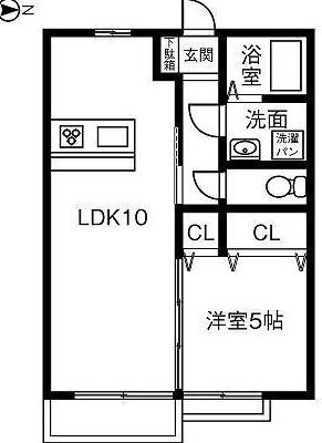 サンハイツ和佳(1LDK/2階)の間取り写真