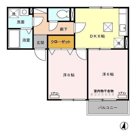 プリムヴェール八番館(2DK/1階)の間取り写真