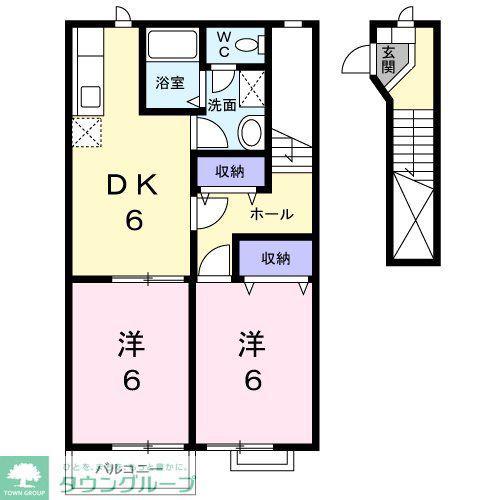 プレデュリーヴ(2DK/2階)の間取り写真