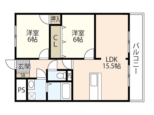PALAZZO HASHIMOTO 1ST(2LDK/2階)の間取り写真