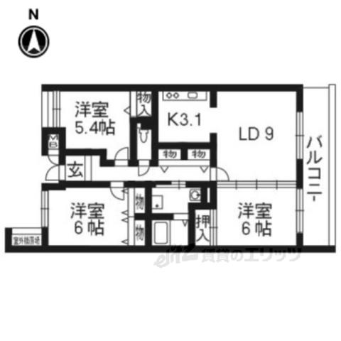 シャルム楠葉(3LDK/3階)の間取り写真