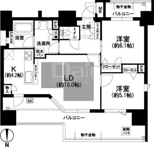 トラスト大濠公園ティアス(2LDK/3階)の間取り写真