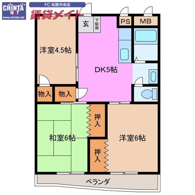 ジュピターマンション大津I(3DK/1階)の間取り写真