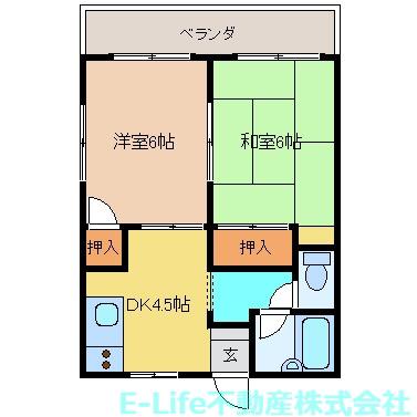 シャトレー向陽台(2DK/1階)の間取り写真