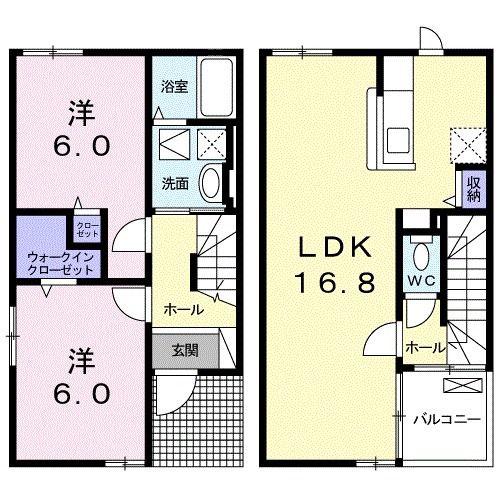 ソレイユI(2LDK/1階)の間取り写真
