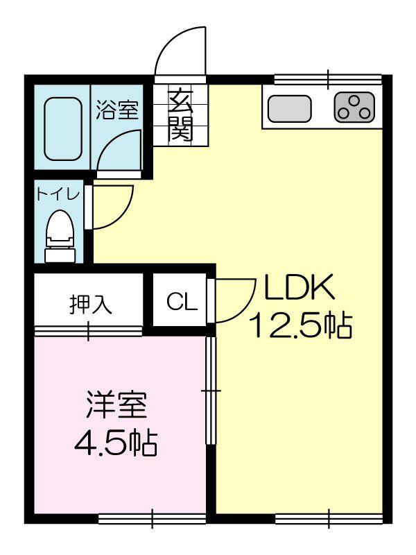 ユニコムハイツC(1LDK/2階)の間取り写真
