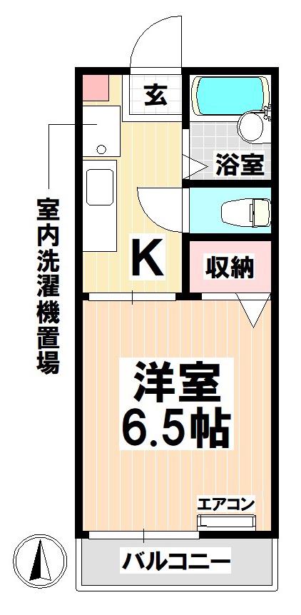 エスポアール鶴里(1K/2階)の間取り写真