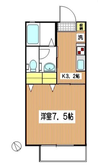 ウィンドミルK(1K/1階)の間取り写真