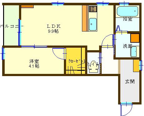 エクアトール牡丹山(1LDK/2階)の間取り写真