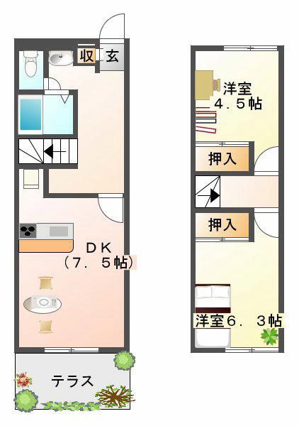 上南部2000(2DK/1階)の間取り写真