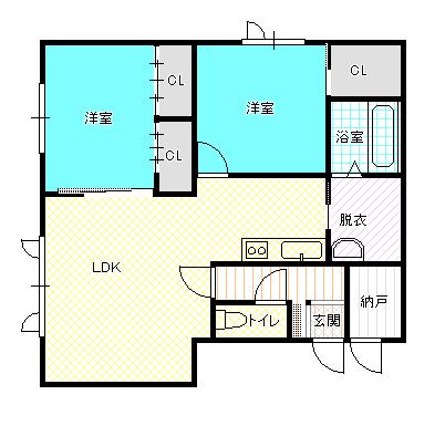 ハスコートたかすI(2LDK/2階)の間取り写真