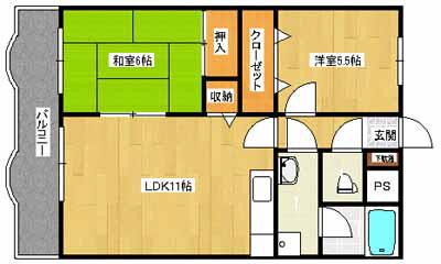 マインハイム穴生(2LDK/3階)の間取り写真