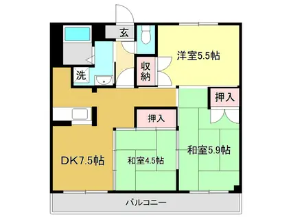 セゾンSAKAMOTOIII(3DK/1階)の間取り写真