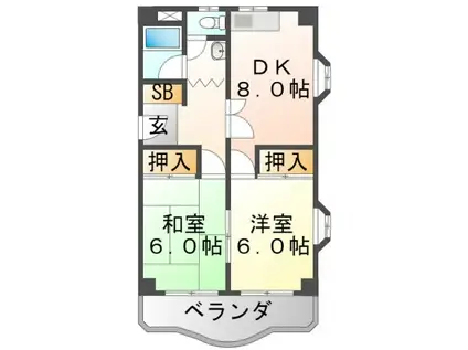 第一山本マンション(2DK/4階)の間取り写真