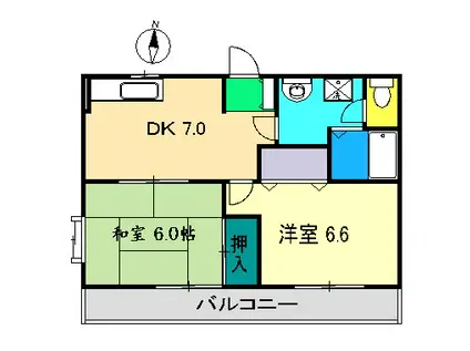 フォブール松岡B(2DK/1階)の間取り写真